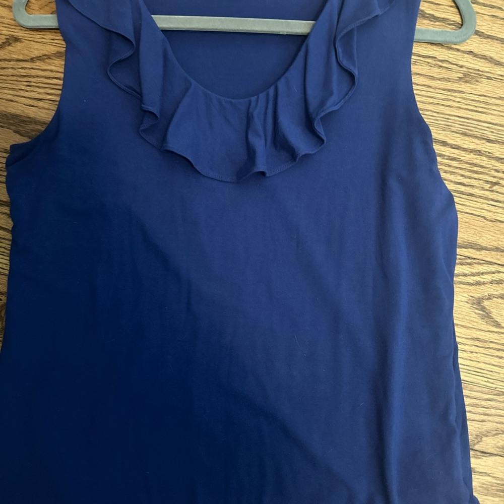 Talbots Navy Ruffle Neck Tank Top